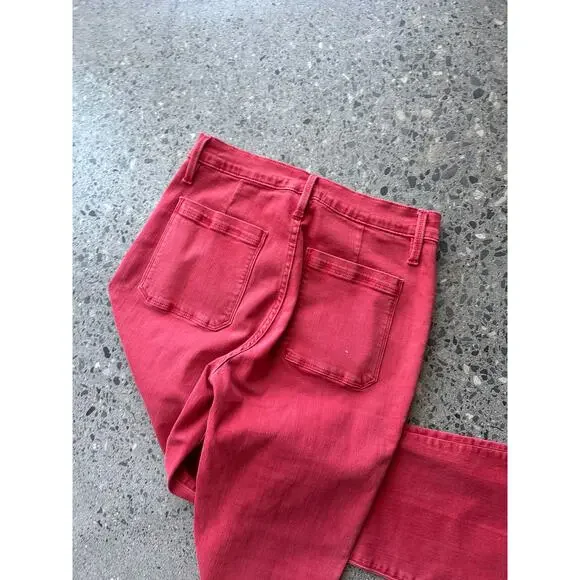 Frame Denim Women’s 27 Pants Red Le Bardot High Waist Crop Flare Jeans Cherry - Picture 3 of 3